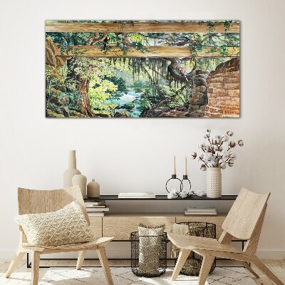 Skleneny obraz Abstrakcia lesné rieka voľne žijúcich živočíchov