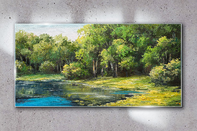 Skleneny obraz Las lake kríky príroda