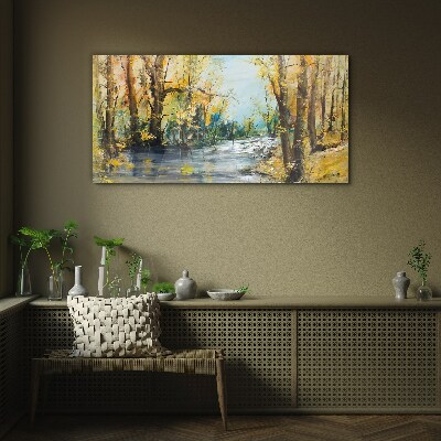Skleneny obraz Abstrakcia lesné rieka voľne žijúcich živočíchov