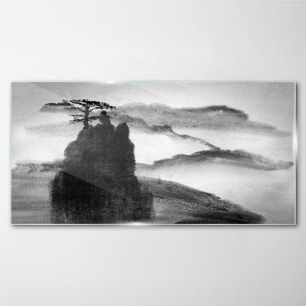 Skleneny obraz Horský strom hmlou