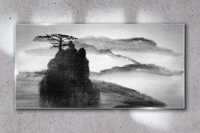 Skleneny obraz Horský strom hmlou
