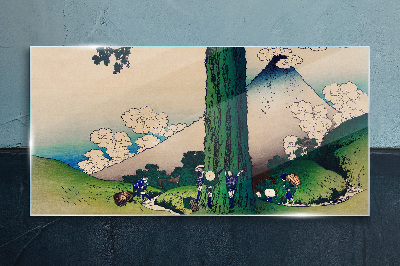 Sklenený obraz Japonská dedina so sopkou