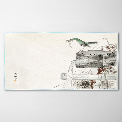 Sklenený obraz Vták pred japonskou krajinou