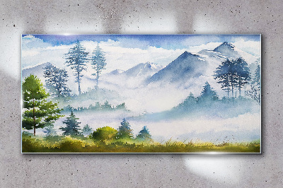Skleneny obraz Krajina hory stromov