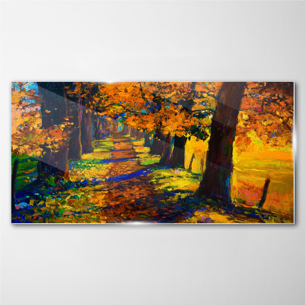 Skleneny obraz Strom cesta listy jeseň