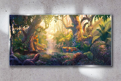 Skleneny obraz Fantasy forest river kvety