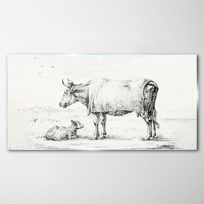Obraz na skle Kreslenie zvierat krava teľa