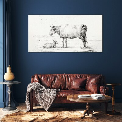 Obraz na skle Kreslenie zvierat krava teľa