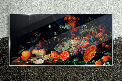 Obraz na skle Zátišie ovocia a ustrice