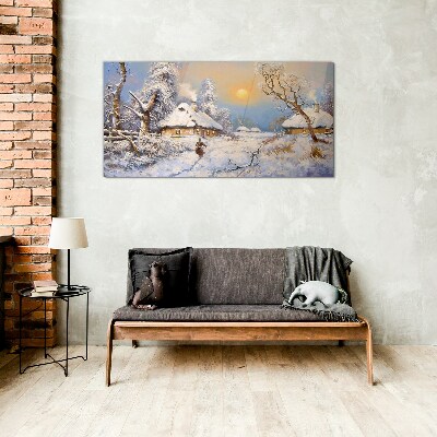 Skleneny obraz Vidiecky zimné sneh