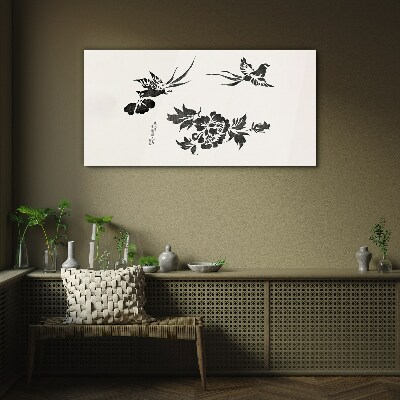 Obraz na skle Abstrakcie vtákov kvety