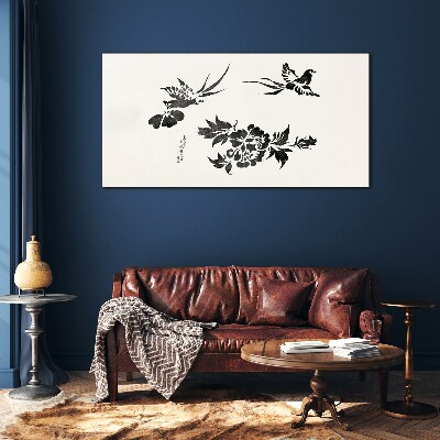 Obraz na skle Abstrakcie vtákov kvety