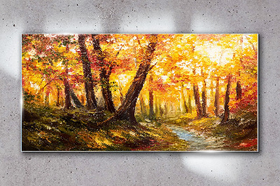 Skleneny obraz Jesenné lesné listy prírody