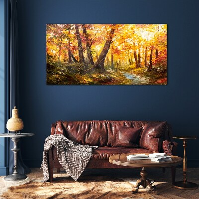 Skleneny obraz Jesenné lesné listy prírody