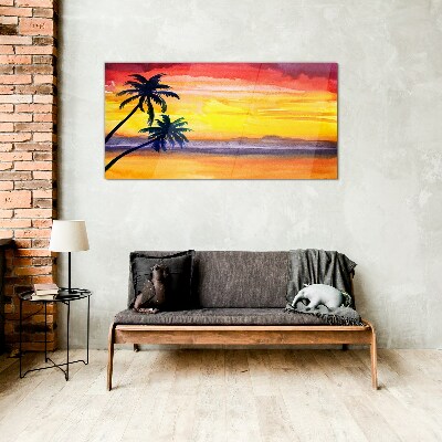 Skleneny obraz Západ slnka palmy