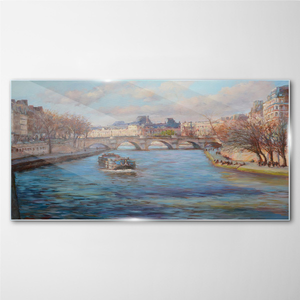 Skleneny obraz Most cez rieku v Paríži