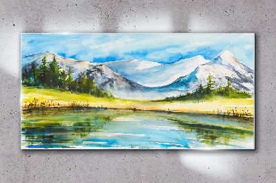 Skleneny obraz Jazero hory lesné krajina