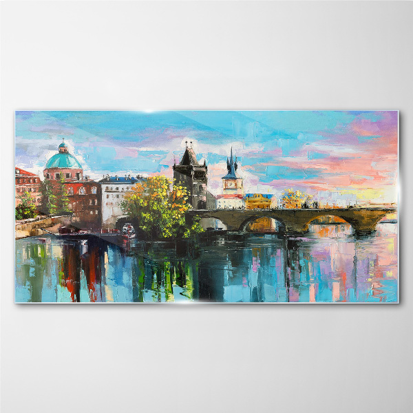 Skleneny obraz Praha vo farbách západu slnka