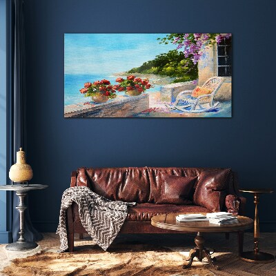 Obraz na skle Pobrežie kvety morská obloha