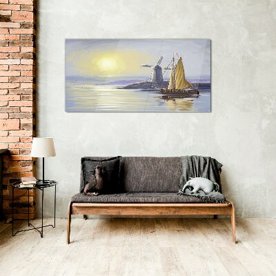 Skleneny obraz Morská loď mlyn slnka