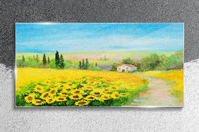 Obraz na skle Slnečnice proti modrej oblohe
