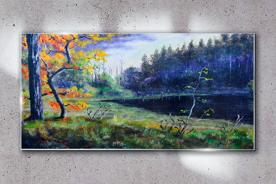 Skleneny obraz Abstrakcie strom jazero