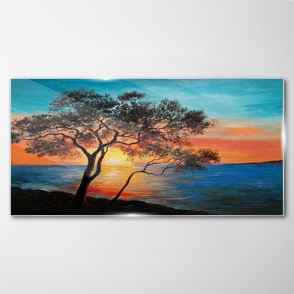 Obraz na skle Sunset stromu mora mora