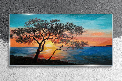 Obraz na skle Sunset stromu mora mora