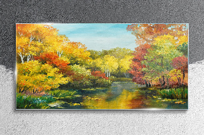 Obraz na skle Lesné rieka stromy sky