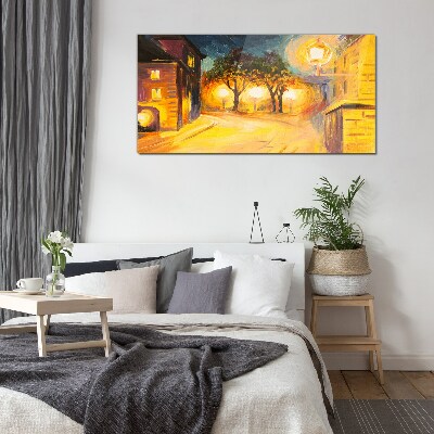 Obraz na skle Mestské lampy nočné stromy