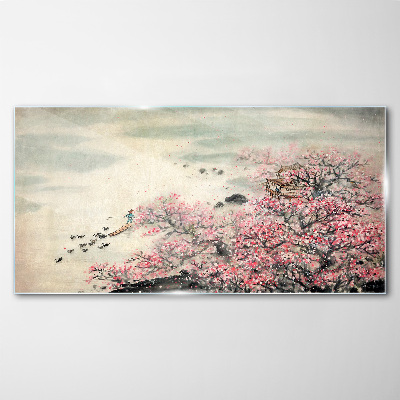 Skleneny obraz Kačacie kvety strom