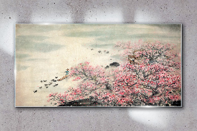 Skleneny obraz Kačacie kvety strom