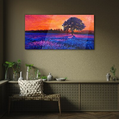 Obraz na skle Západ slnka strom kvety