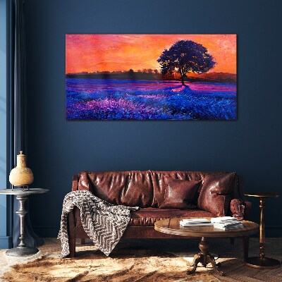 Obraz na skle Západ slnka strom kvety