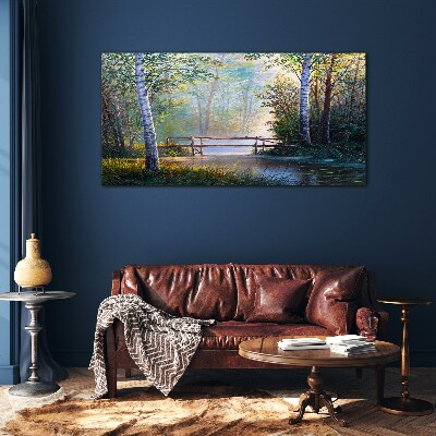 Skleneny obraz Lesné riečny most príroda