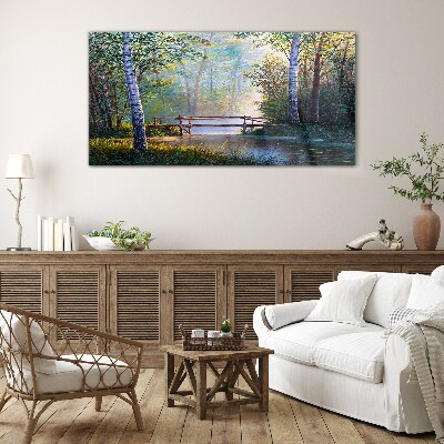 Skleneny obraz Lesné riečny most príroda