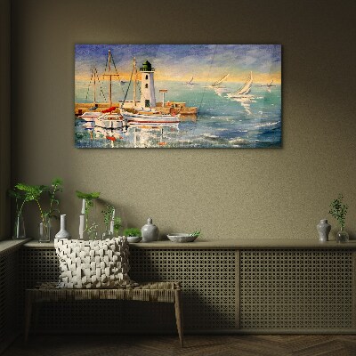 Skleneny obraz Prístavné lode maják