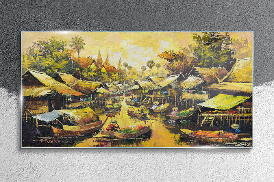 Obraz na skle Lode dediny stromy obloha