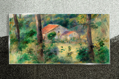 Skleneny obraz Zelená krajina s domami