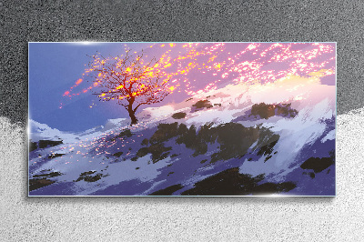 Obraz na skle Horský strom zimné sneh