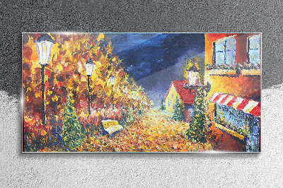 Obraz na skle Zlatá alej v žiare lampiónov