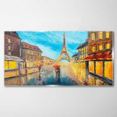 Obraz na skle Parížska ulica v daždi
