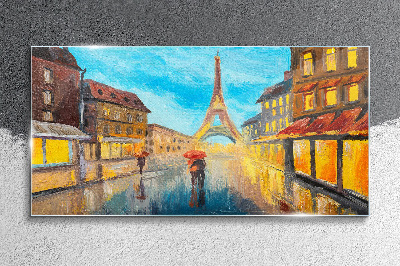 Obraz na skle Parížska ulica v daždi