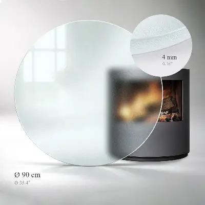 Okrúhle polotransparentné sklo pod krb