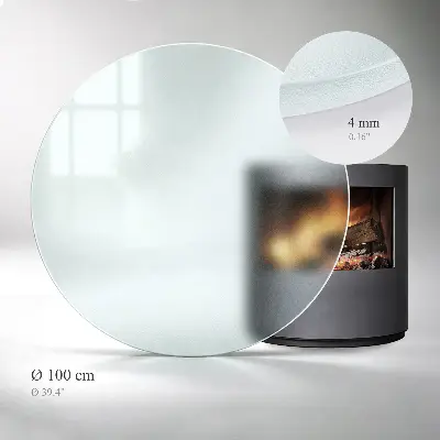Okrúhle polotransparentné sklo pod krb