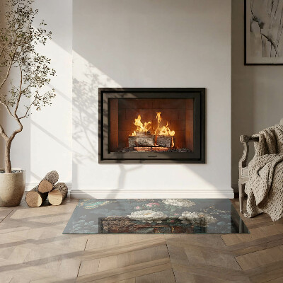 Obdĺžnikové sklo pod krb Kvetinový vzor s motýľmi