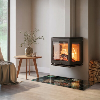 Obdĺžnikové sklo pod krb Kvetinový vzor s motýľmi