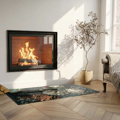 Obdĺžnikové sklo pod krb Kvetinový vzor s motýľmi