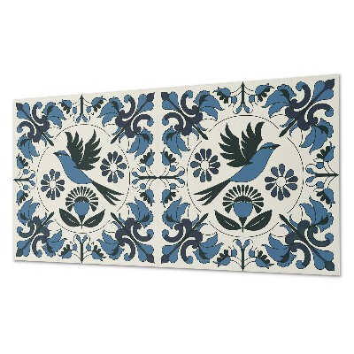 Obdĺžnikový stenový panel Motív vtákov medzi farebnými kvetmi