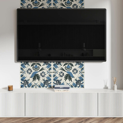 Obdĺžnikový stenový panel Motív vtákov medzi farebnými kvetmi